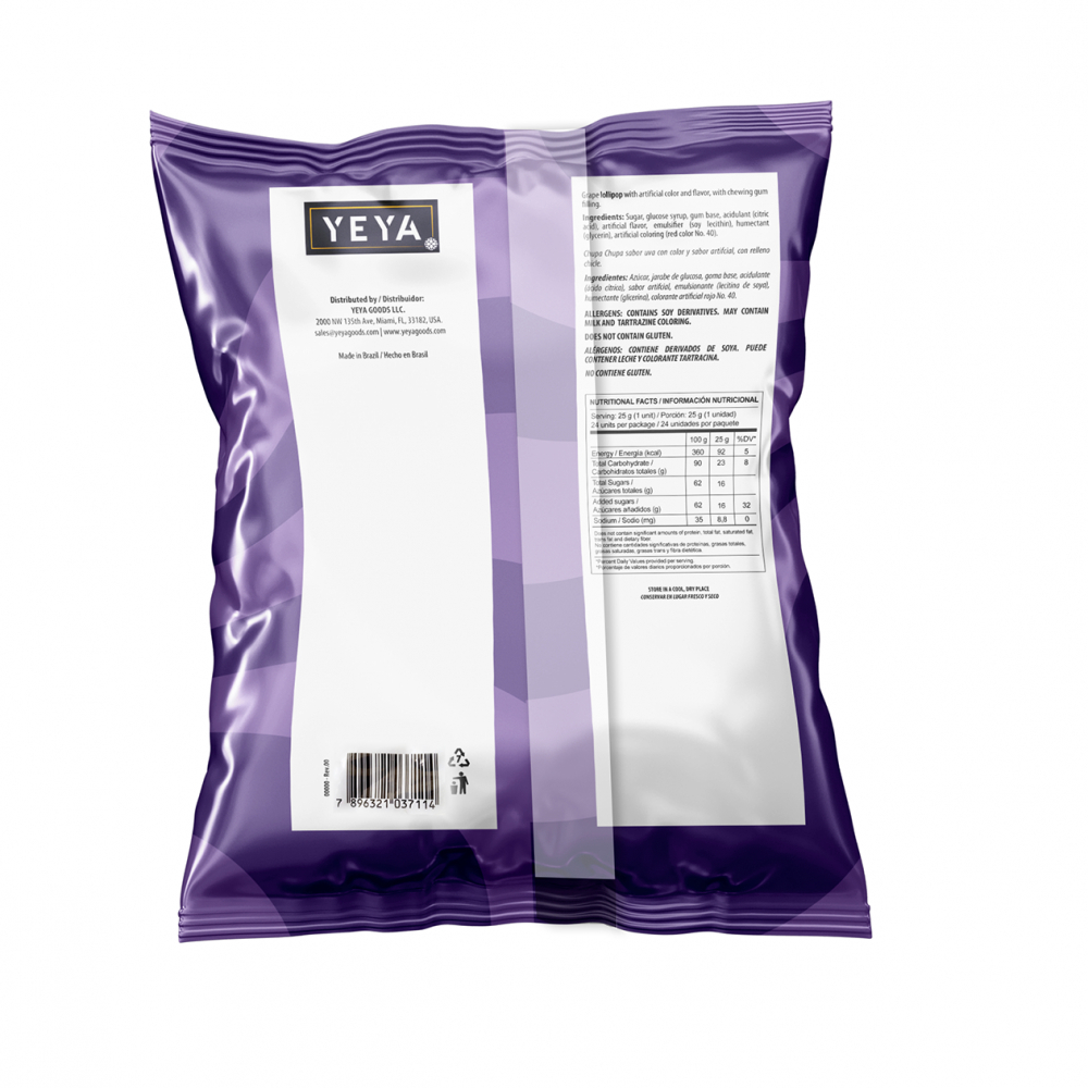 Chupa chupas con relleno de chicle sabor uva YEYA (600 g / 1.32 lb) - Miniatura 4