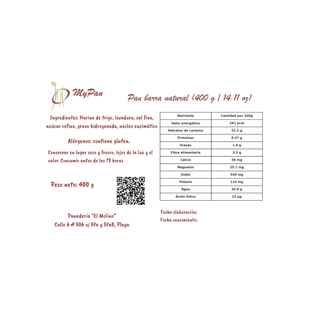 Pan barra natural Mypan (400 g / 14.11 oz) - Miniatura 4