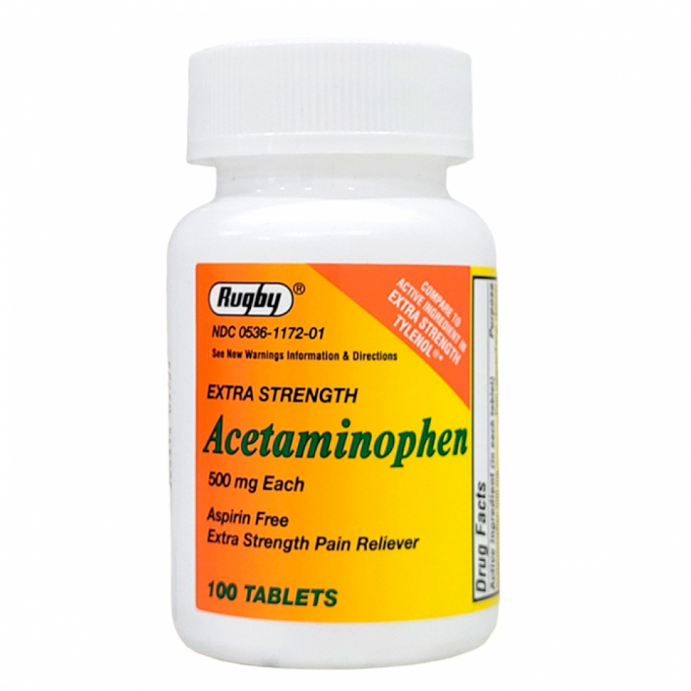 Acetaminophen 500 mg Rugby (100 tabletas) - Imagen 1