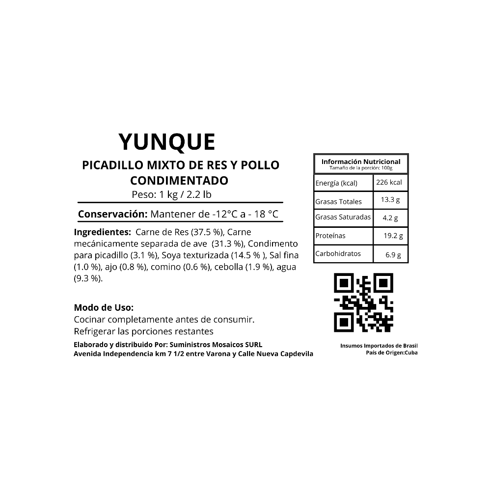 Picadillo Mixto de Res y Pollo Condimentado Yunque (1 kg / 2.2 Lb) - Miniatura 3