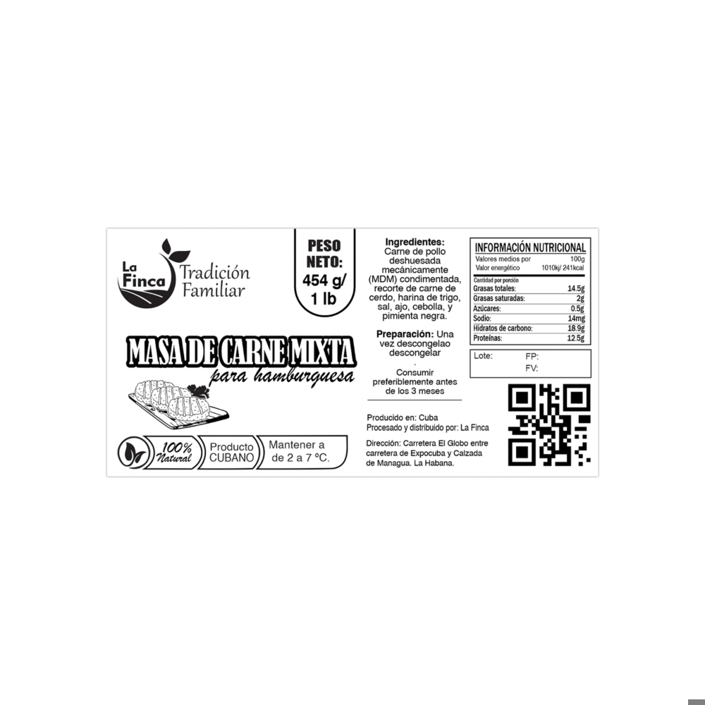 Masa de carne mixta para hamburguesas La Finca (454 g / 1 lb) - Miniatura 2