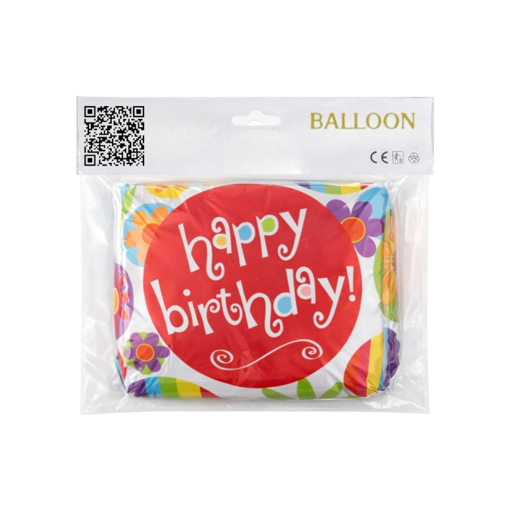 Globo con cartel "Happy Birthday" y diseño de flores 18 pulgadas Ballon - Miniatura 3