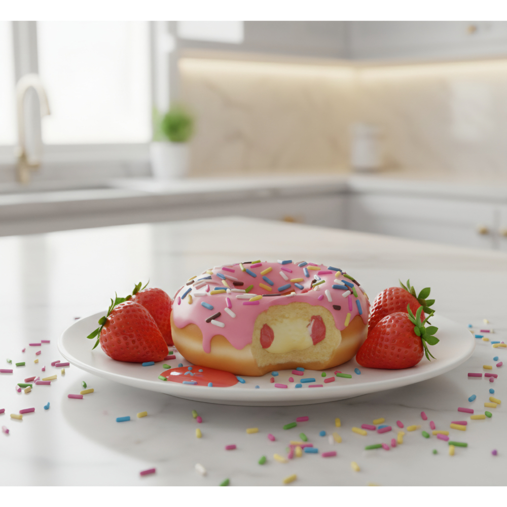 Dona rellena y cubierta con salsa de fresa y grageas Everyday Oslo (45 g / 1.58 oz) - Miniatura 4