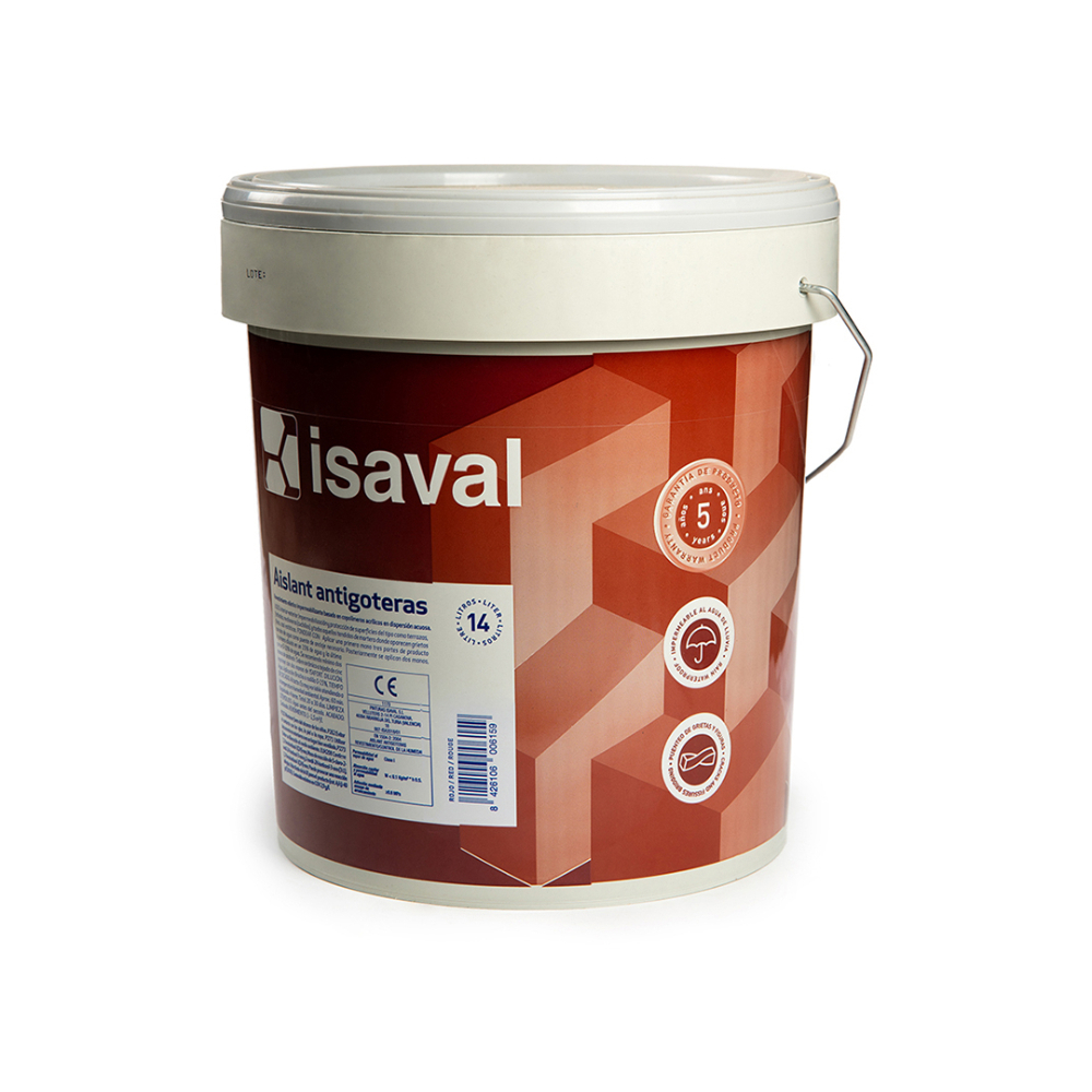 Pintura elástica impermeabilizante color rojo aislante antigoteras Isaval (14 L) - Miniatura 2