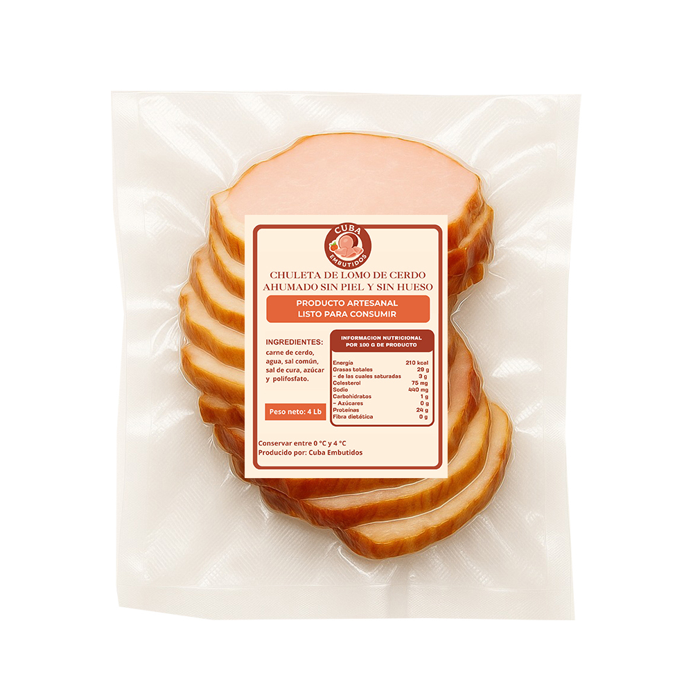 Chuletas de lomo de cerdo ahumado sin piel y sin hueso Cuba Embutidos (1.8 kg / 4 lb) - Miniatura 2