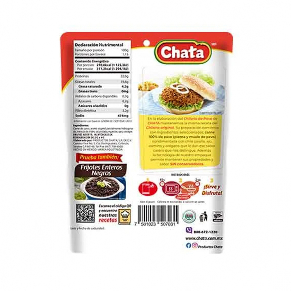 Carne 100% de pavo condimentada Chilorio Chata (215 g / 7.58 oz) - Miniatura 2