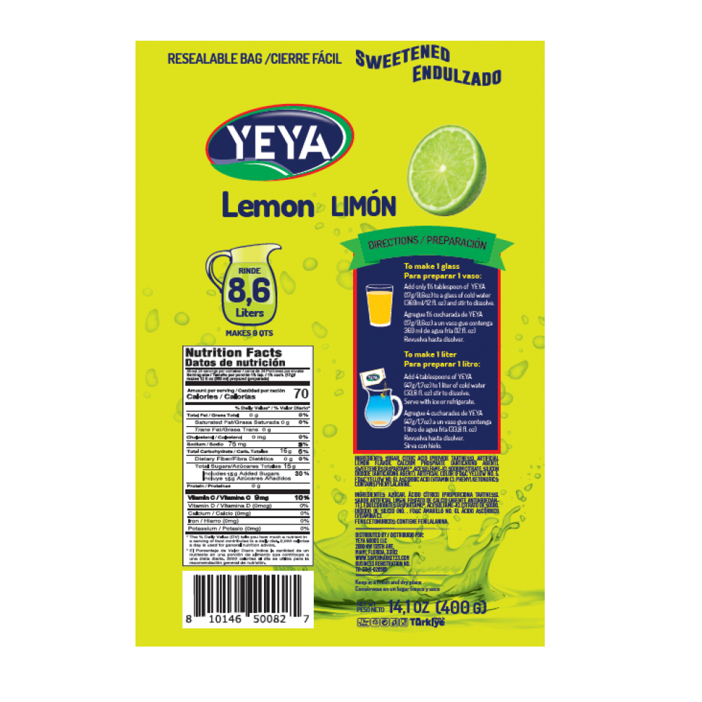 Refresco instantáneo sabor a limón YEYA (400 g / 14.1 oz) - Miniatura 3