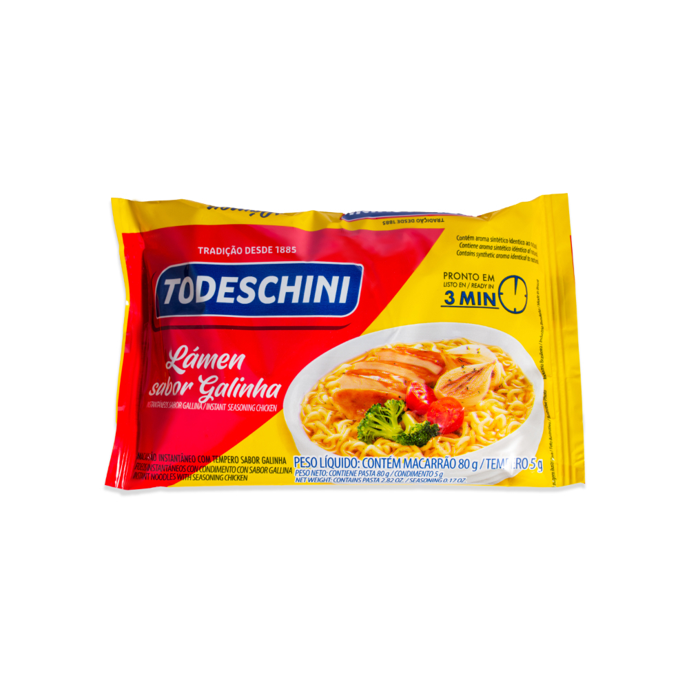 Combo de Fideos instantáneos sabor a legumbres Todeschini (85 g / 2.99 oz) + Fideos instantáneos sabor a pollo Todeschini (85 g / 2.99 oz) + Fideos instantáneos sabor a pollo de corral Todeschini (85 g / 2.99 oz) + Fideos instantáneos sabor a carne Todeschini (85 g / 2.99 oz) - Miniatura 3