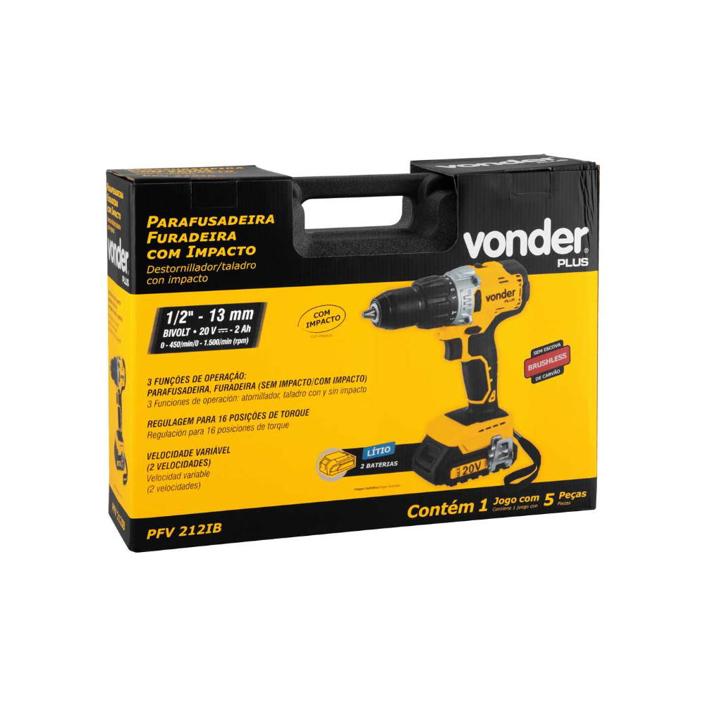 Destornillador / Taladro de 20 V con impacto Vonder PFV212IB - Miniatura 3