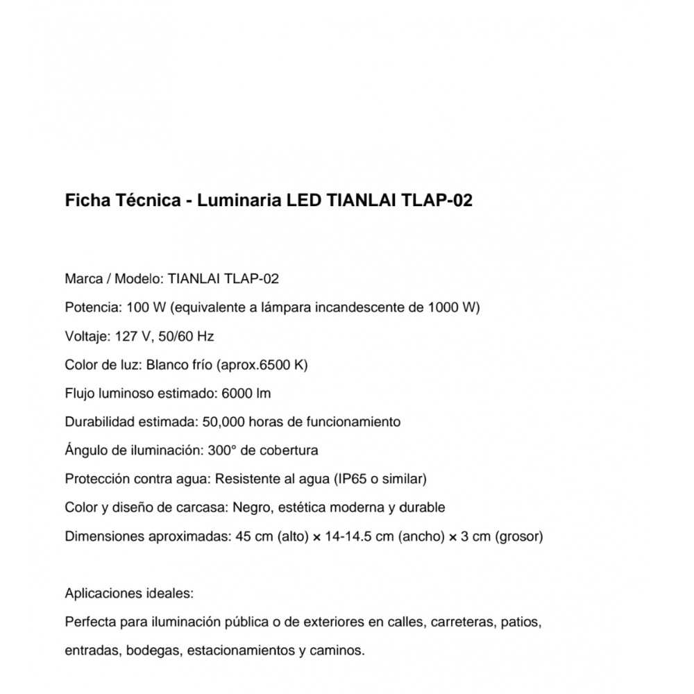 Reflector LED suburbano exterior Tianlai modelo 09S02 100W - Miniatura 3