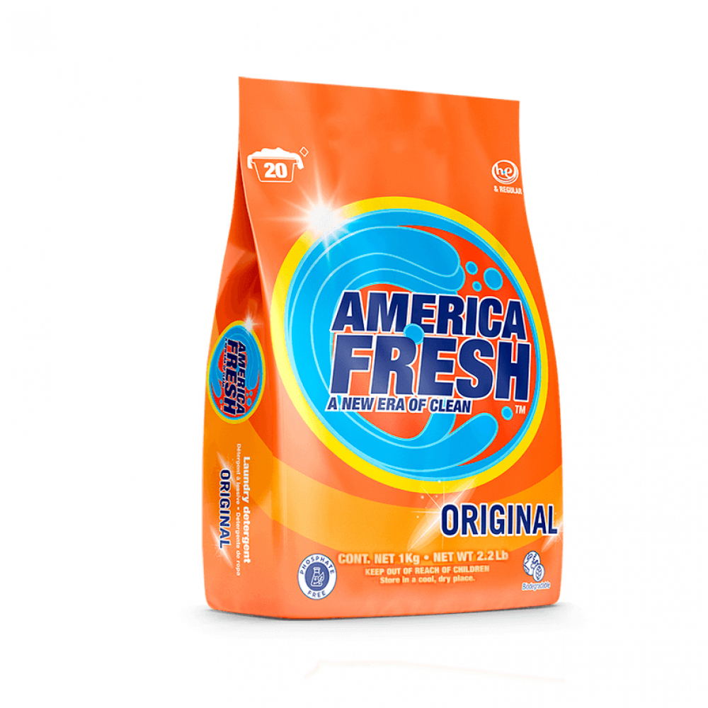 Detergente en polvo de fragancia original para ropa America Fresh (1 Kg ...