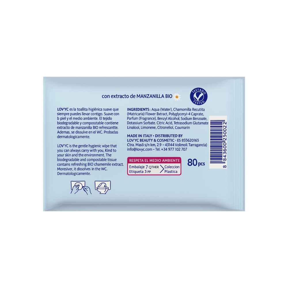 Toallitas de papel higiénico húmedo biodegradables Lov’yc (3 x 80 U) - Miniatura 4