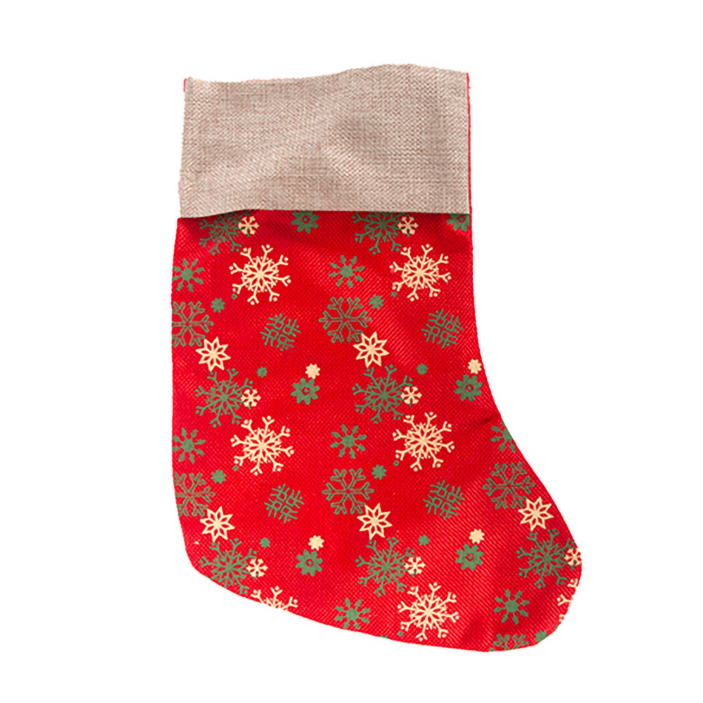 CompreMarket - Calcetín navideño rojo decorado en crema y oro con copos ...