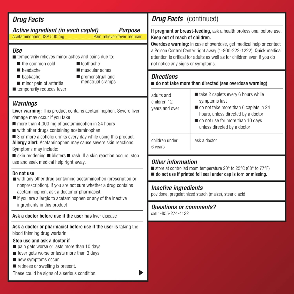 Acetaminofen 500 mg Amazon Basic Care (100 capsulas) - Miniatura 2