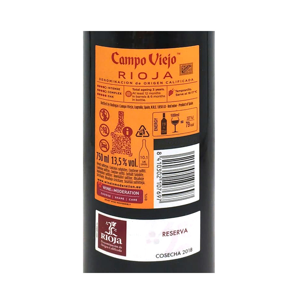 Vino tinto Rioja Reserva 2018 Campo Viejo (750 ml) - Miniatura 3