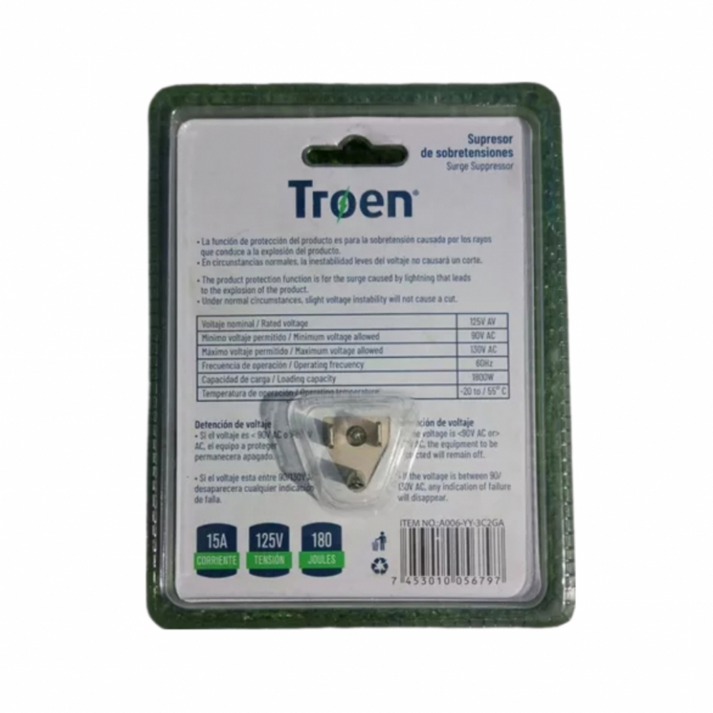 Supresor - protector de voltaje - de sobretensiones de 125 V Troen - Miniatura 4