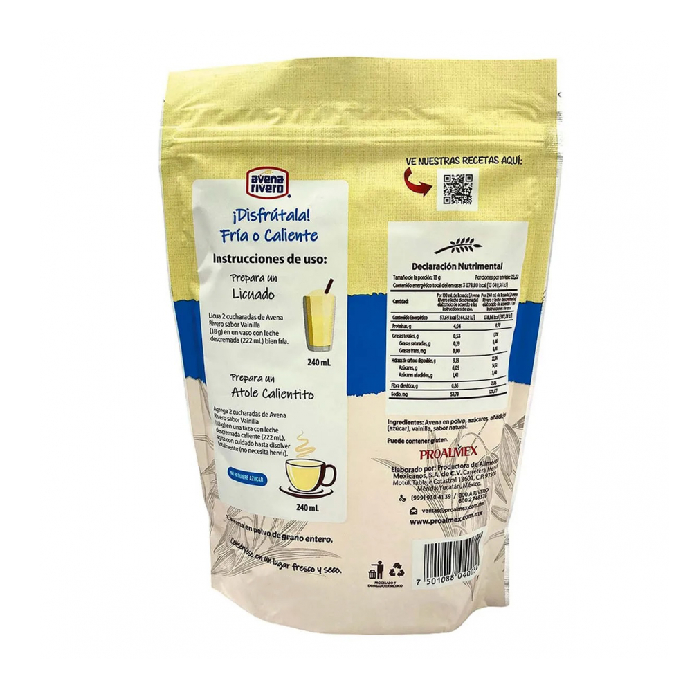 Avena en polvo sabor vainilla Avena Rivero (400 g / 14.11 oz) - Miniatura 2