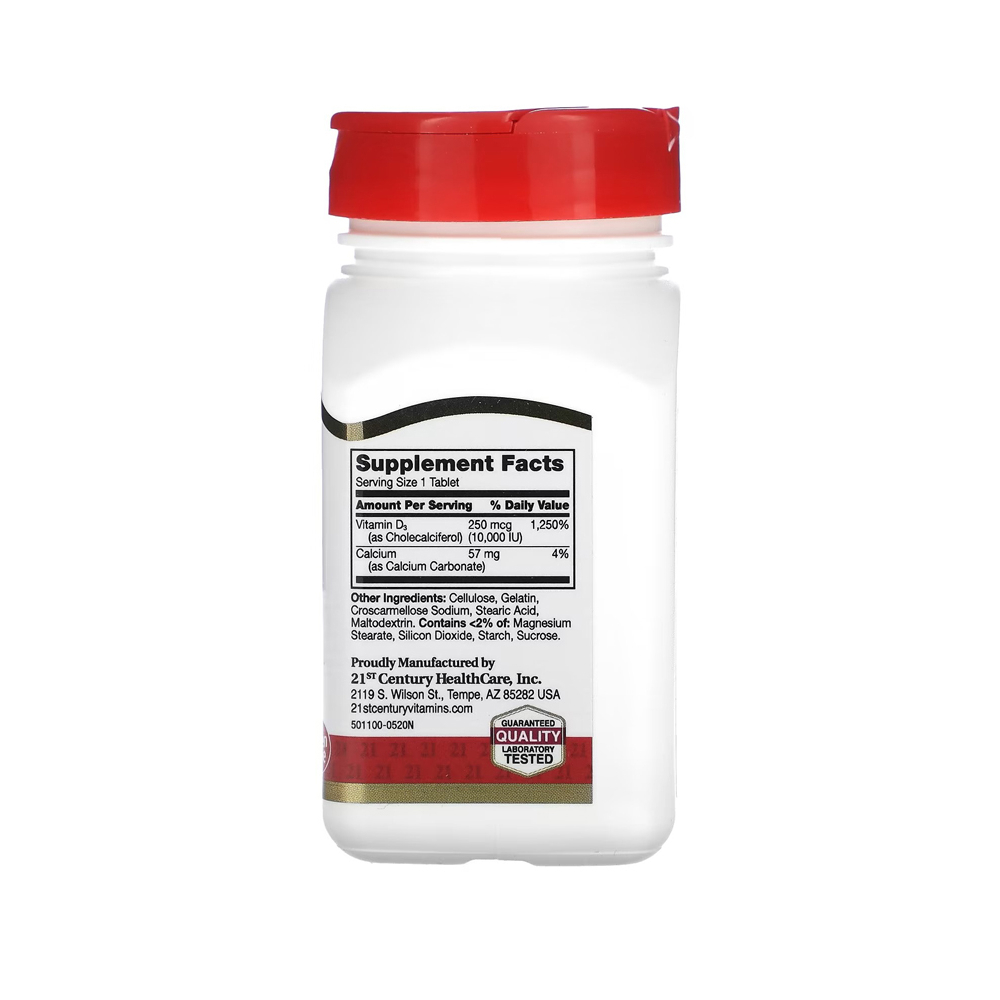 Vitamina D3 250 mcg - 10.000 UI 21st Century (110 tabletas) - Miniatura 2