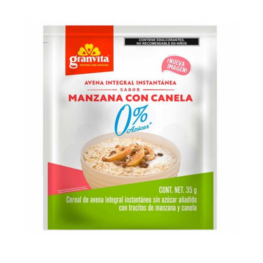Avena integral instantánea sin azúcar sabor manzana con canela Granvita (35 g / 1.23 oz) - Miniatura 2
