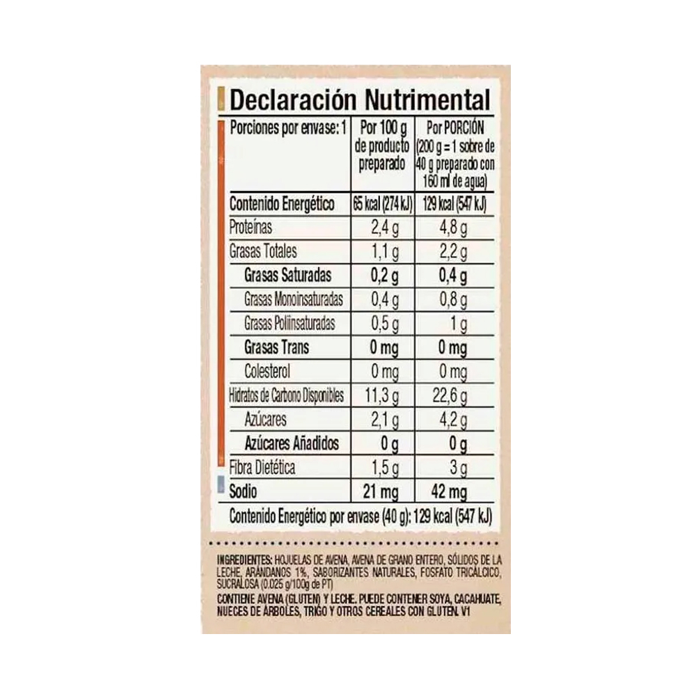 Avena integral sin azúcar sabor arándanos Quaker (40 g / 1.41 oz) - Miniatura 2