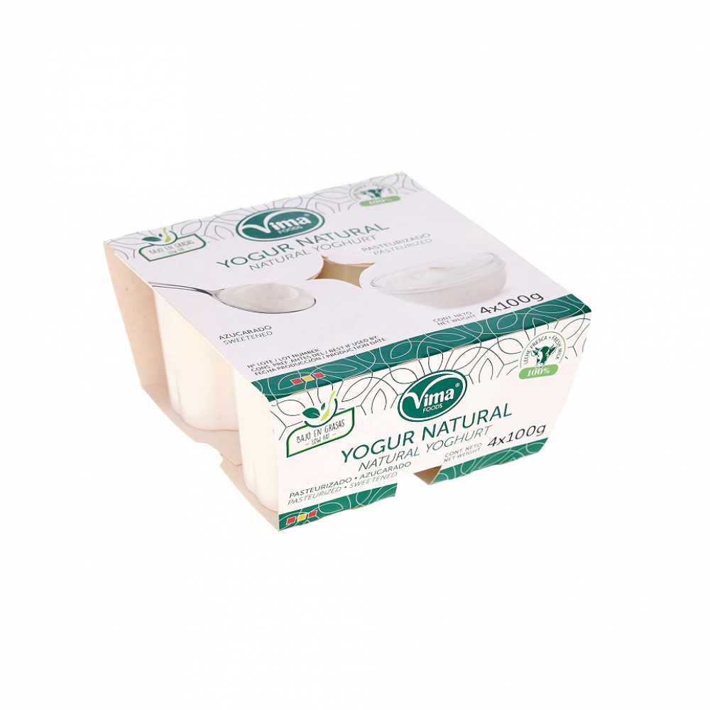 Yogurt pasteurizado natural azucarado Vima Foods (4 x 100 g / 3.52 oz) - Imagen principal