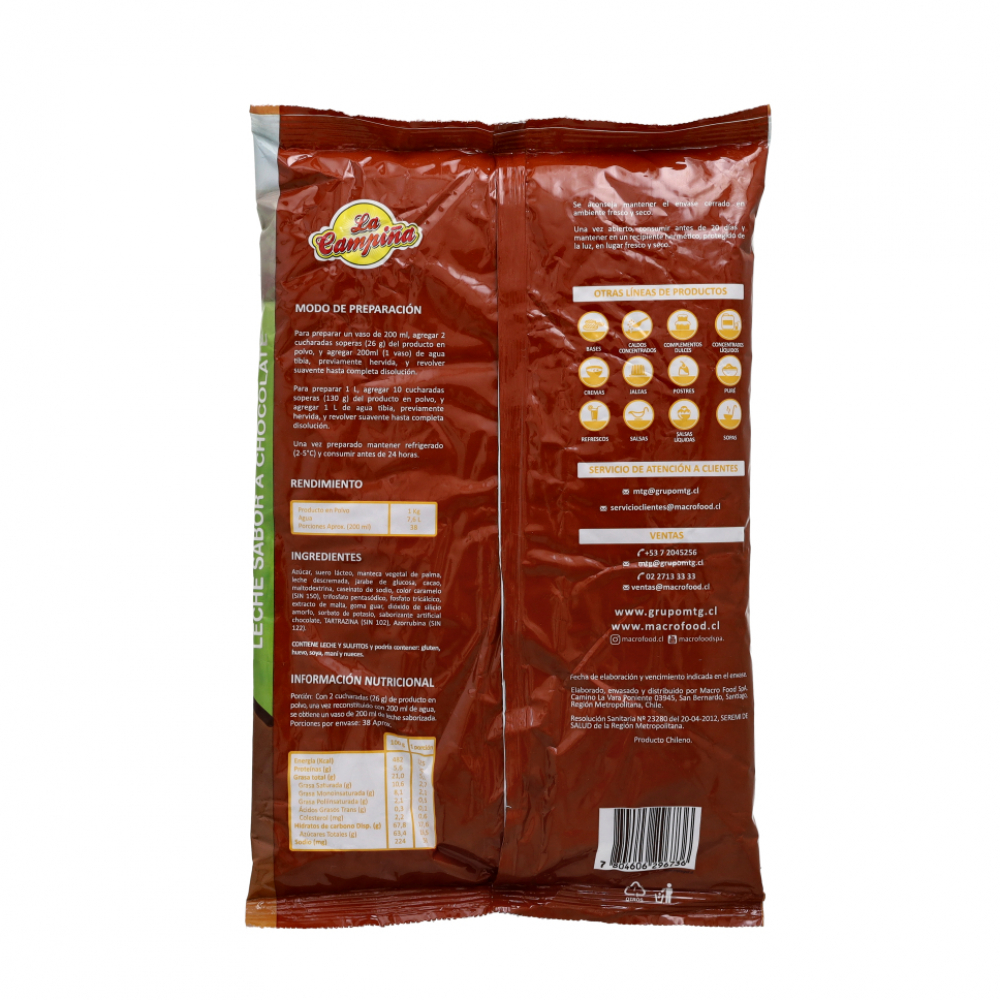 Leche sabor a chocolate Macro Food (1 kg / 2.2 lb) - Miniatura 2