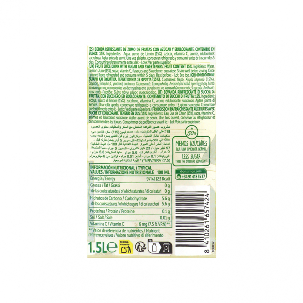Limonada natural con limones exprimidos light Don Simón (1.5 L) - Miniatura 3