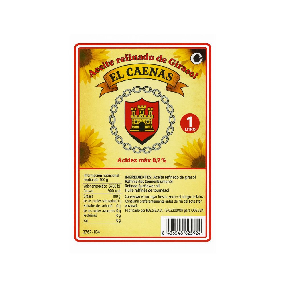 Aceite refinado de girasol El Caenas (3 x 1 L) - Miniatura 3