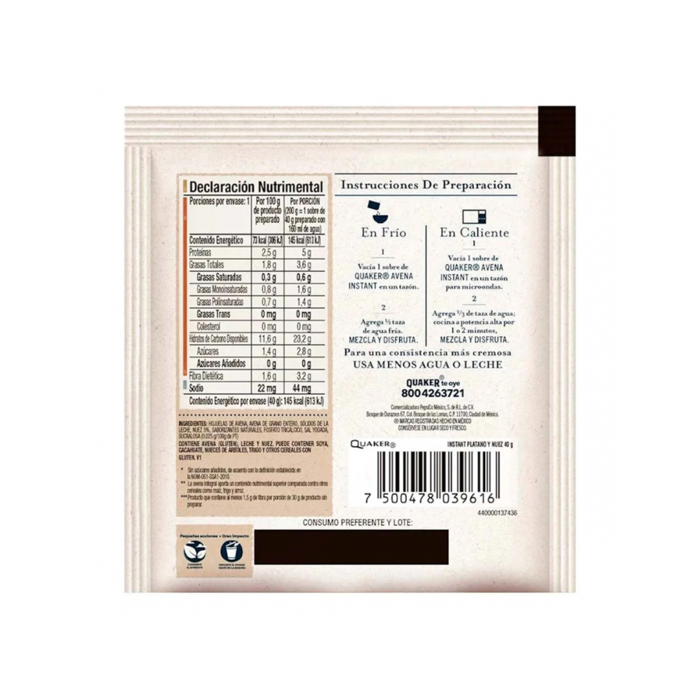 combo de cereal para desayuno sin azúcar quaker sabor manzana y canela (35 g / 1.23 oz) + platano y nueces (35 g / 1.23 oz) - Miniatura 2