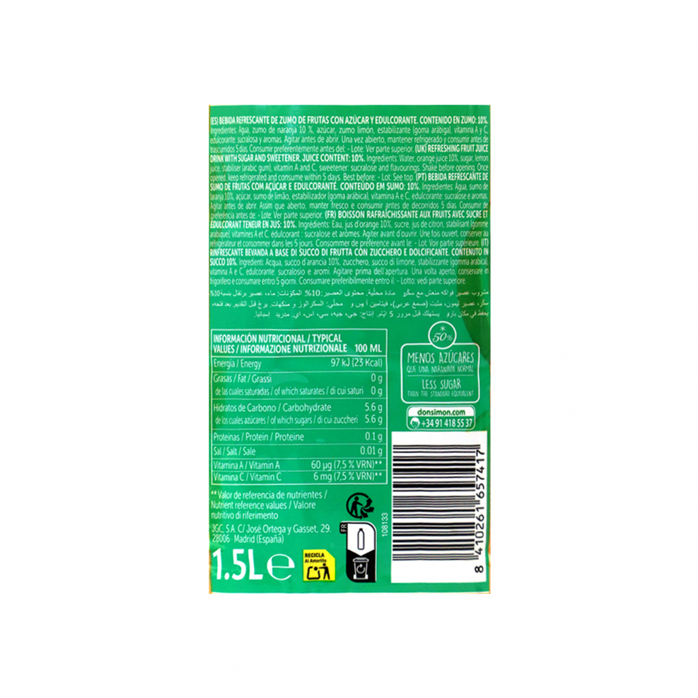 Naranjada natural con naranjas exprimidas light Don Simón (1.5 L) - Miniatura 3