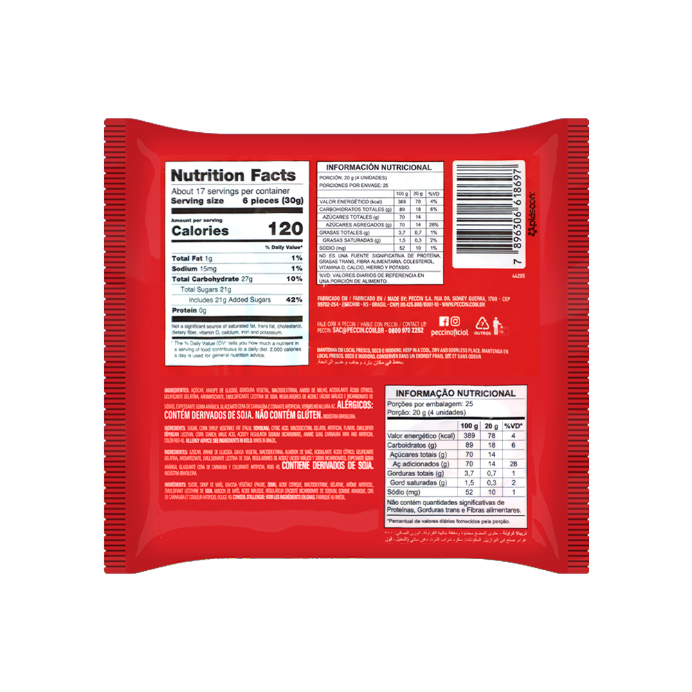 Caramelos masticable relleno y confitado sabor fresa Tribala Peccin (500 g / 1.1 lb) - Miniatura 2