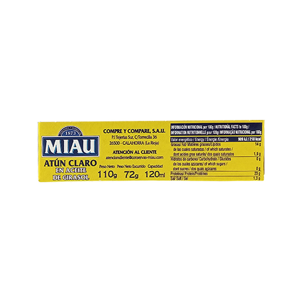 Atún Claro en aceite de girasol Miau (110 g / 3.88 oz) - Miniatura 4