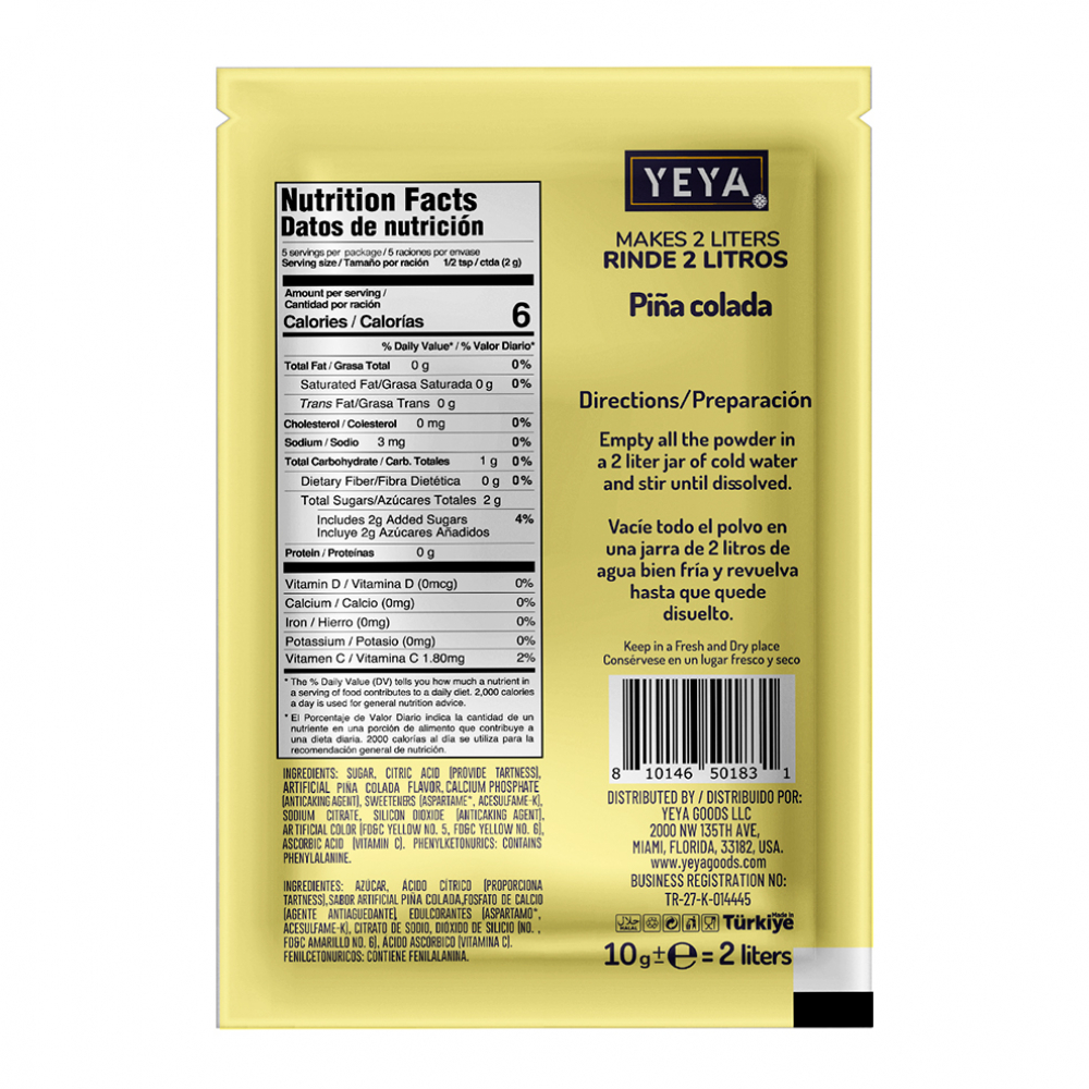 Refresco instantáneo sabor piña colada YEYA (10 g) - Miniatura 2