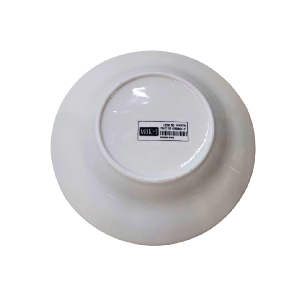 Plato mediano hondo de cerámica blanco con flor al relieve color amarillo Mukhi - Miniatura 2