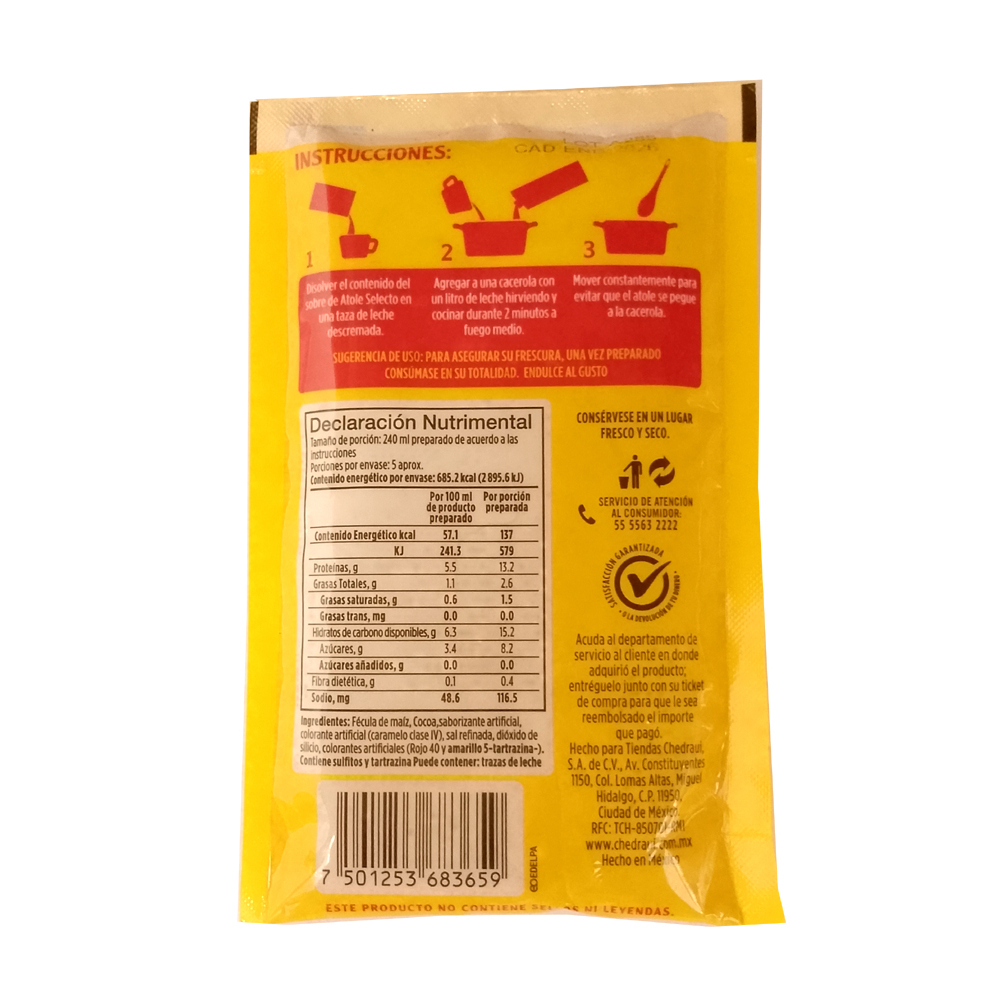 Fécula de maíz para preparar atole sabor chocolate Selecto (47 g / 1.65 oz) - Miniatura 2