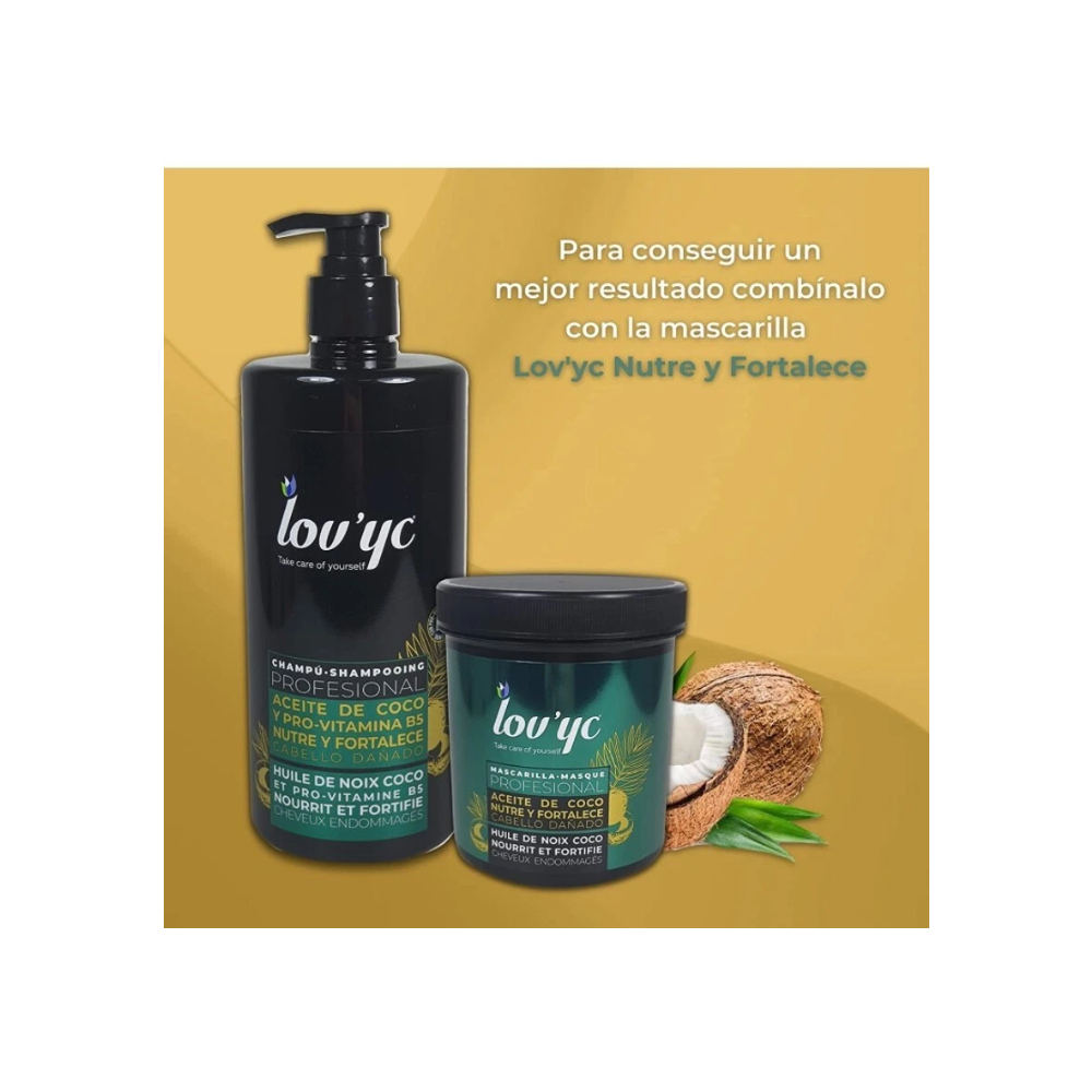 Champú profesional de aceite de coco y pro-vitamina B5 Lov'yc + Mascarilla capilar profesional de aceite de coco Lov'yc - Miniatura 2