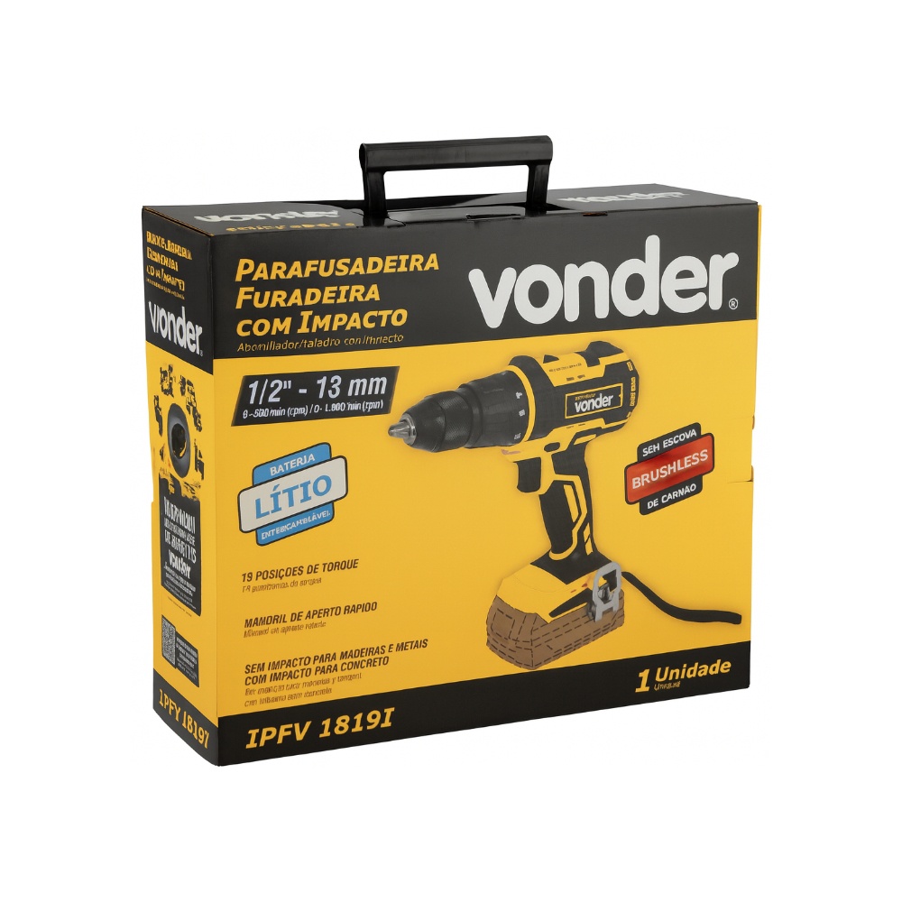 Taladro atornillador eléctrico portátil de impacto 1/2'' de 18 V Vonder IPFV1819I - Miniatura 4