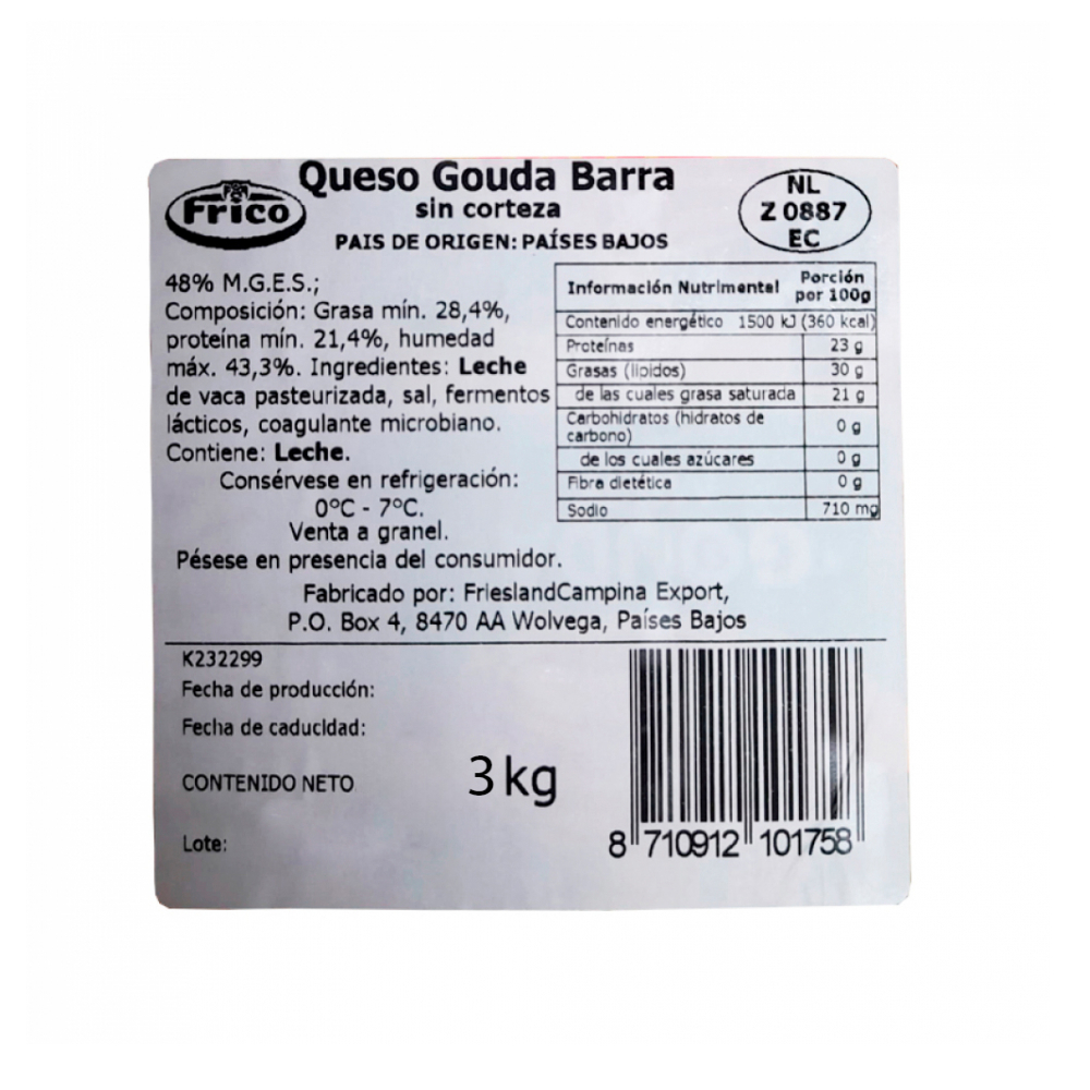 Queso gouda sin corteza Frico (3 kg / 6.6 lb) - Miniatura 3