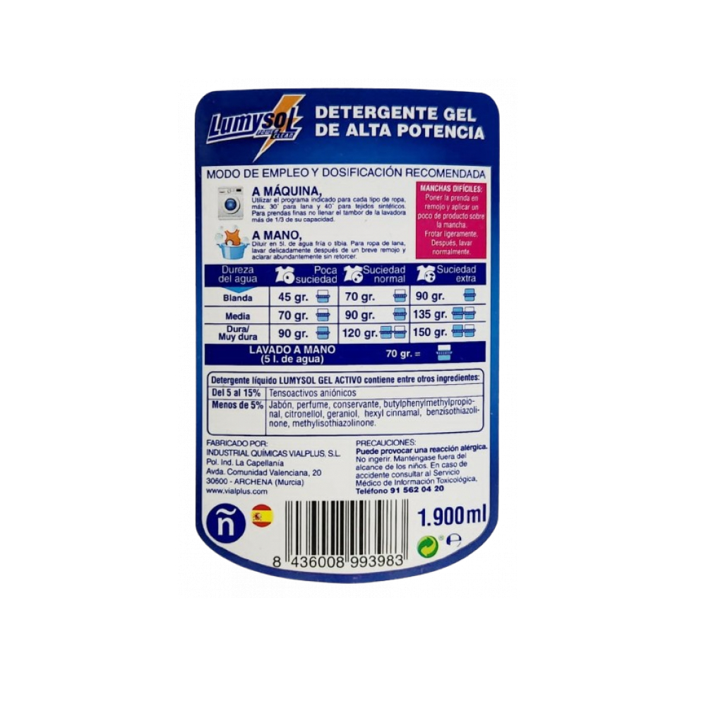 Gel quitamanchas para ropa Lumysol (2 L) - Miniatura 2