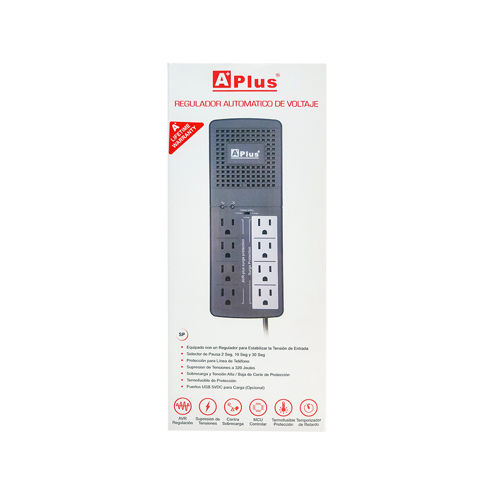 Regulador automático de voltaje 8 salidas 500 W Aplus - Miniatura 2