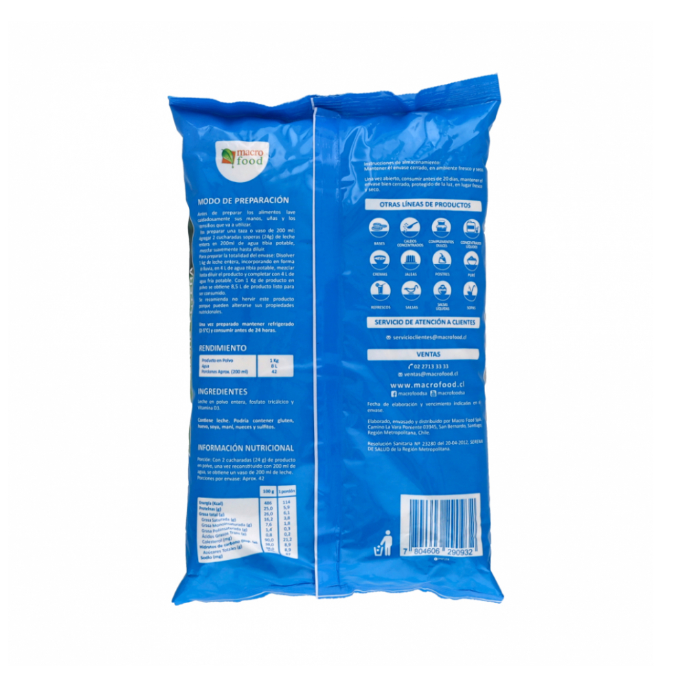 Leche en polvo entera Macro Food (3 x 1 kg / 2.2 lb) - Miniatura 3