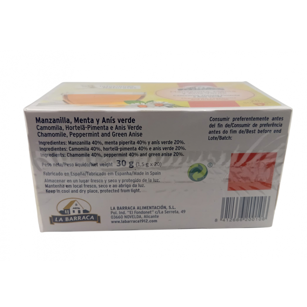 Té -infusión- de manzanilla, menta y anís verde La Barraca (30 g / 1.06 oz) - Miniatura 2