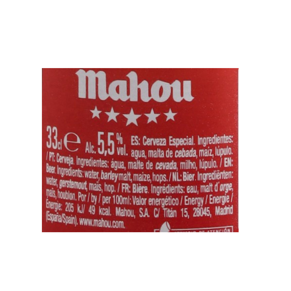 Cerveza de botella Cinco Estrellas Mahou (330 ml) - Miniatura 2