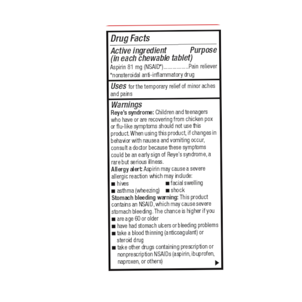 Aspirina masticable sabor cereza 81 mg GoodSense (36 tabletas) - Miniatura 4