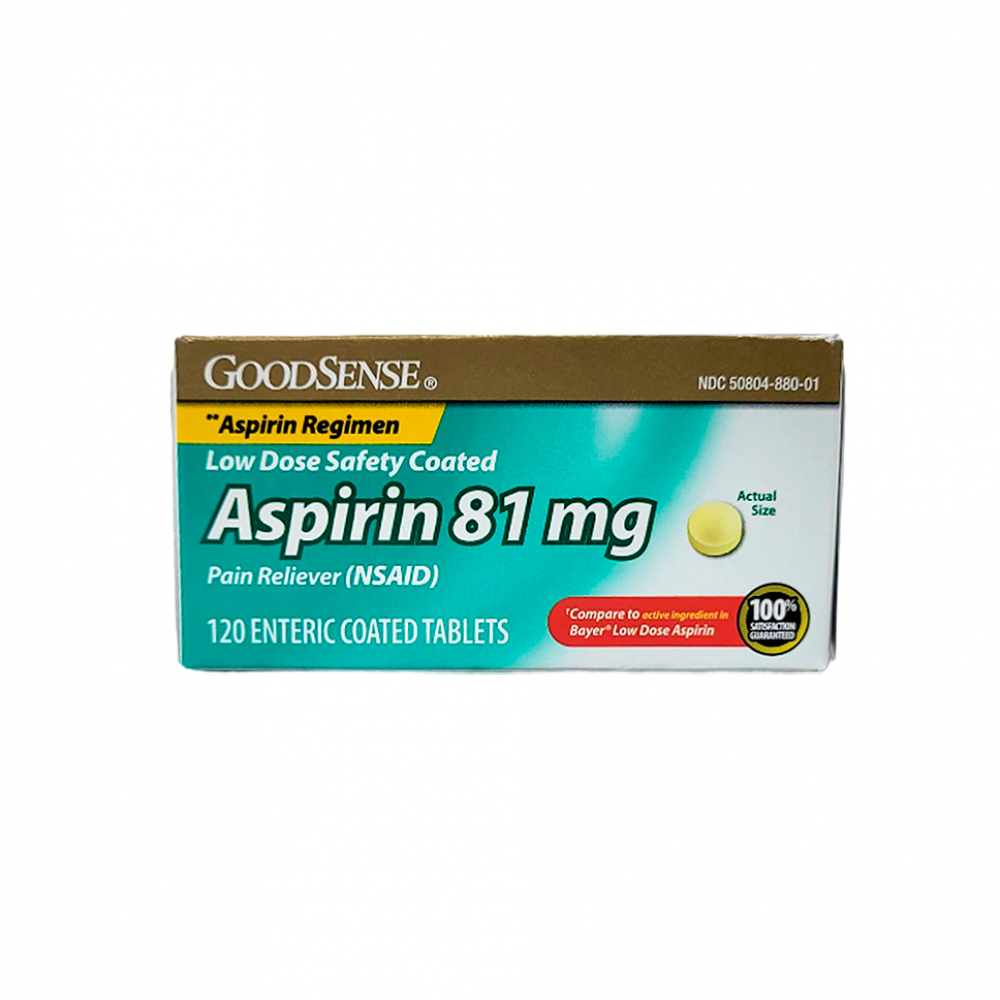 Aspirina. Ácido acetilsalicílico 81 mg GoodSense (120 tabletas) - Imagen 1