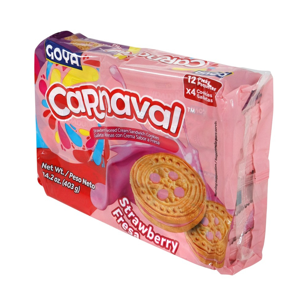Galletas de vainilla rellenas con crema sabor a fresa Carnaval Goya (403 g / 14.2 oz) - Miniatura 2