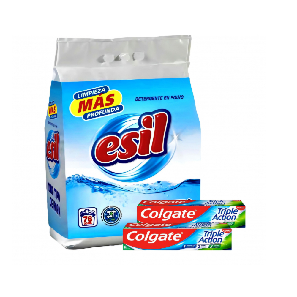 Detergente en polvo Esil + Pasta de dientes triple acción sabor menta intenso Colgate - Imagen 1