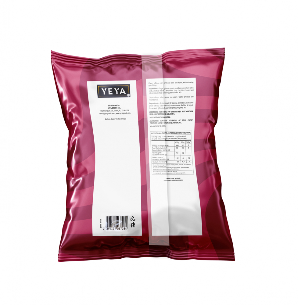 Chupa chupas con relleno de chicle sabor cereza YEYA (600 g / 1.32 lb) - Miniatura 3