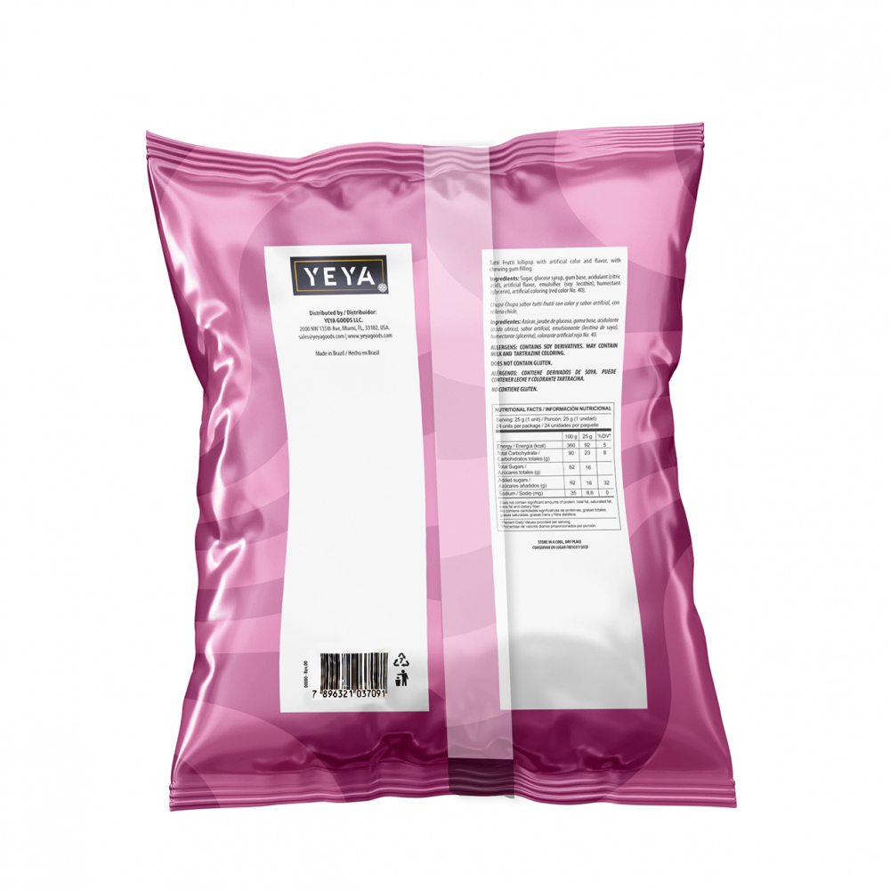 Chupa chupas con relleno de chicle sabor tutti frutti YEYA (2 x 600 g / 1.32 lb) - Miniatura 2