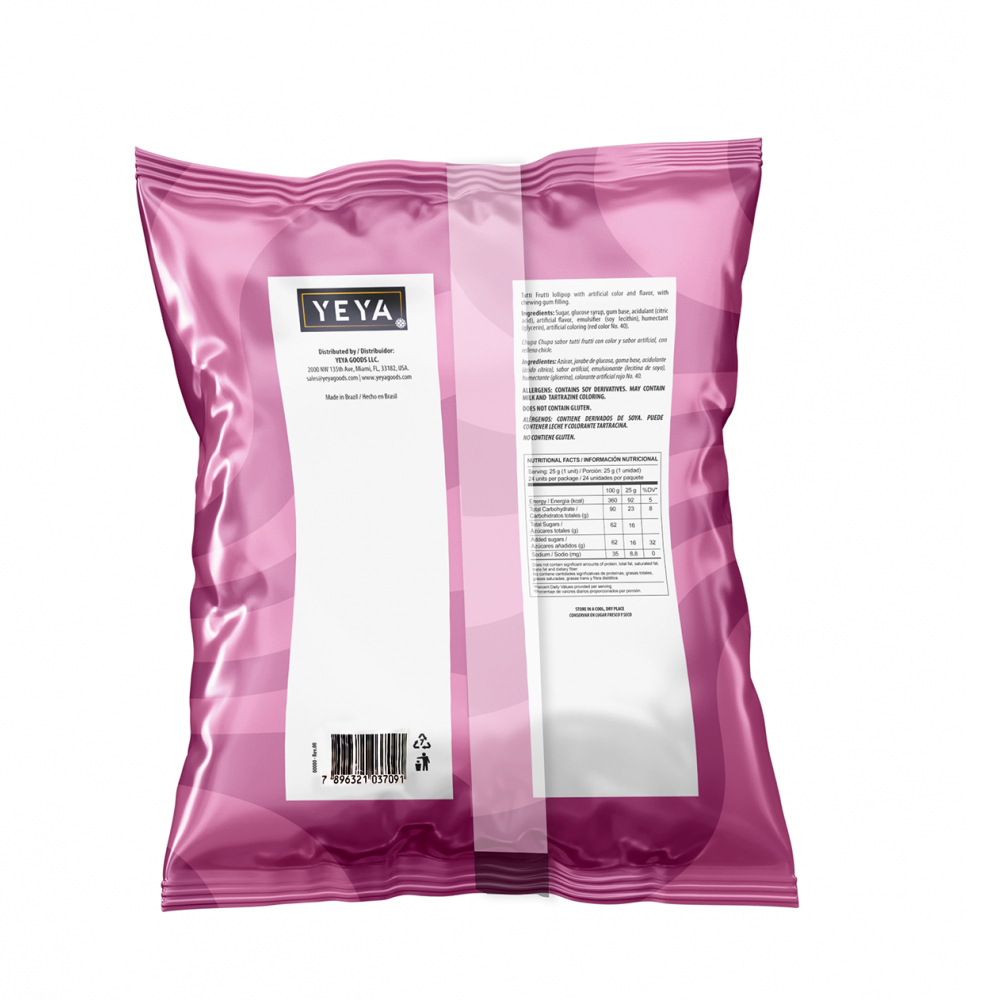 Chupa chupas con relleno de chicle sabor tutti frutti YEYA (5 x 600 g / 1.32 lb) - Miniatura 2